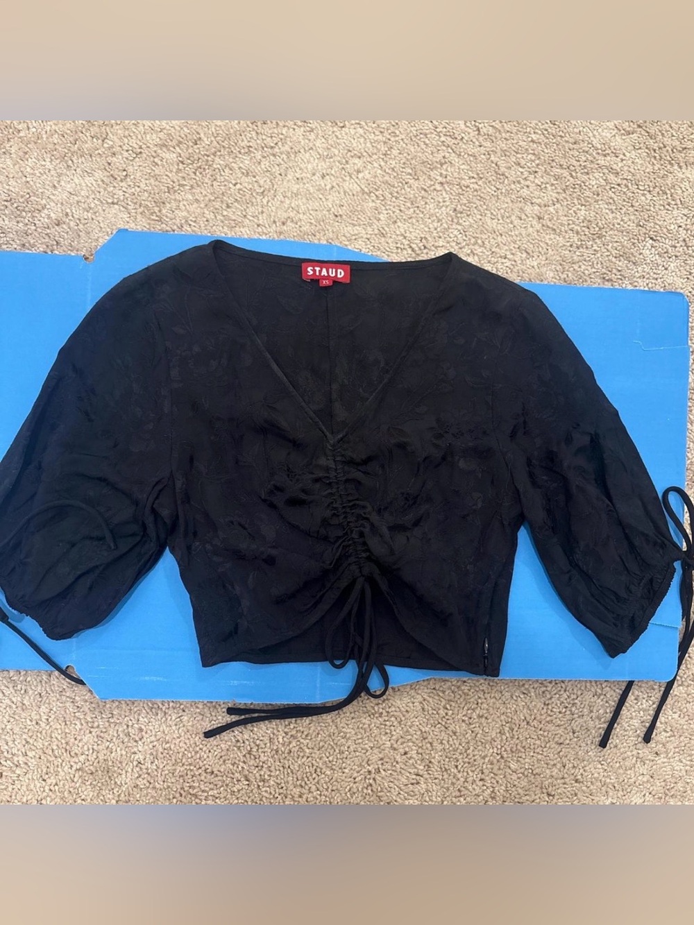 STAUD Black Cropped Ruched crop top